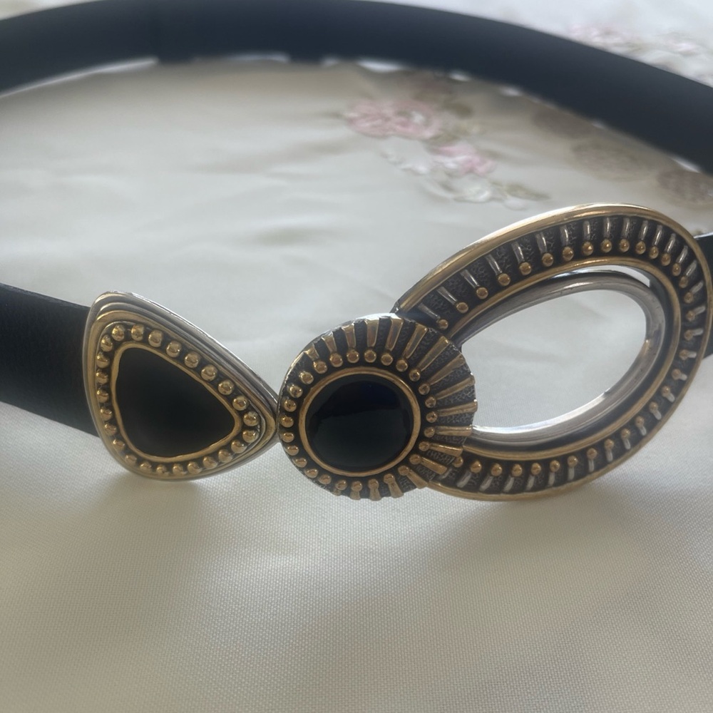CHICO´S leather adjustable belt statement buckle M/L